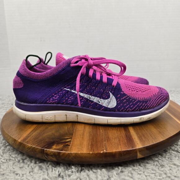 Nike Women 8 Free 4.0 Flyknit Club Pink Court Purple Athletic Daily Running Shoe - Picture 3 of 12